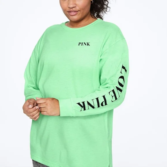 Victorias Secret PINK Campus tee long sleeve mint neon green - Picture 1 of 5